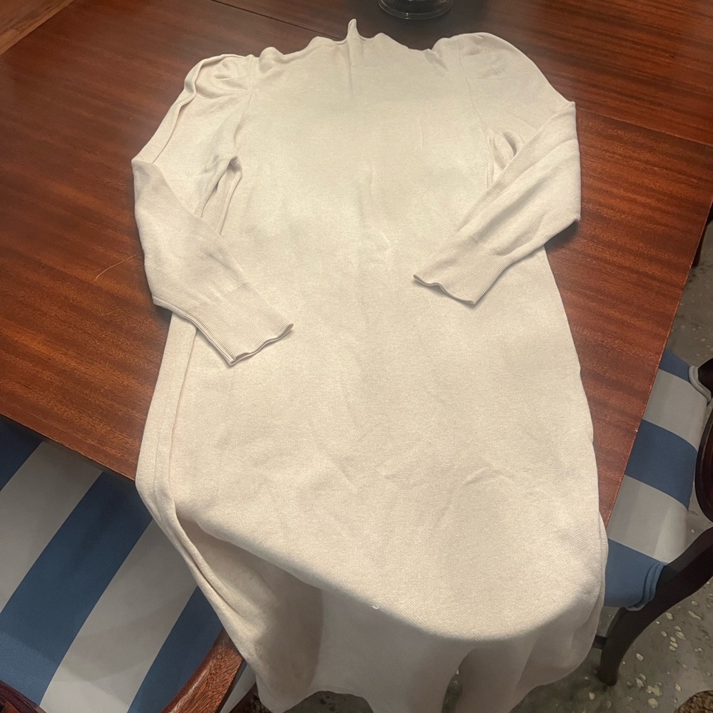 Cream Long Sleeve Knit Dress